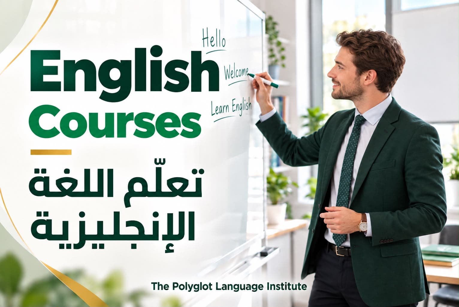 دورات اللغة الإنجليزية في معهد بوليغلوت للغات: مدرّس يكتب على السبورة